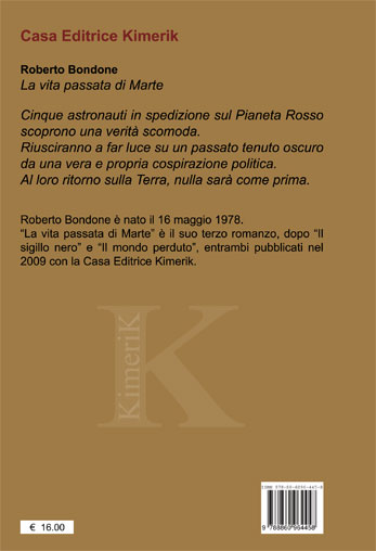 Quarta di copertina di La vita passata di Marte