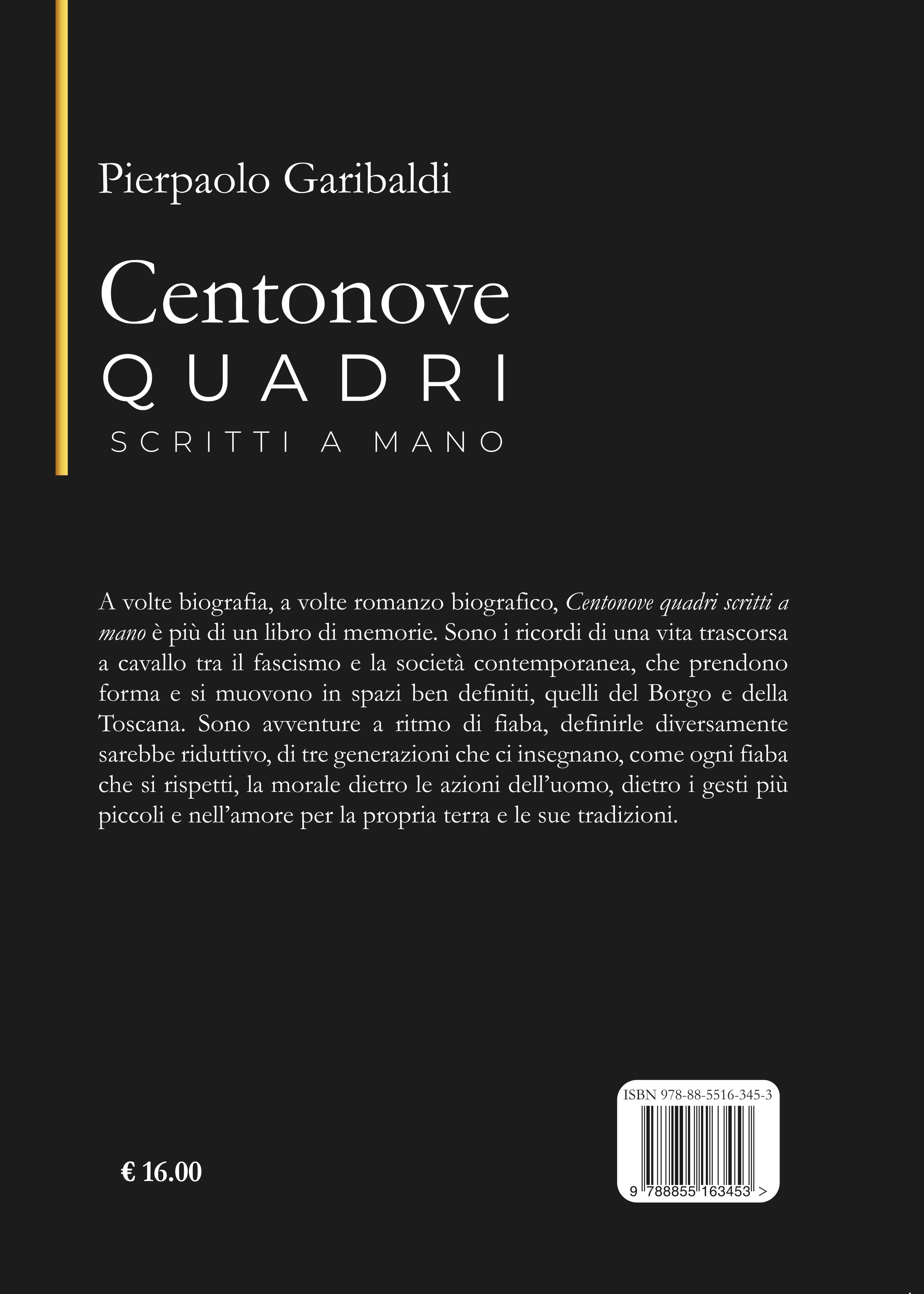 Quarta di copertina di Centonove quadri scritti a mano
