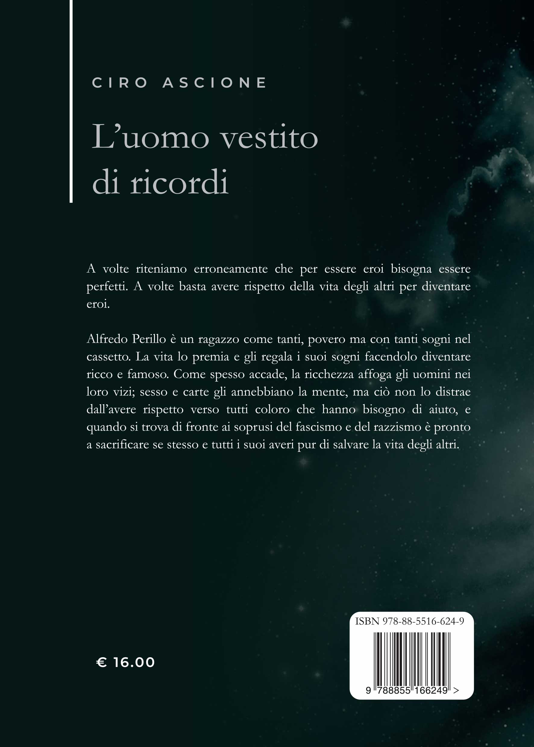 Quarta di copertina di L'uomo vestito di ricordi