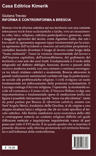Quarta di copertina di Riforma e controriforma a Brescia