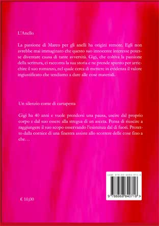 Quarta di copertina di L'anello Un silenzio come di cartapesta