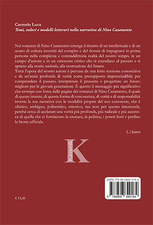 Quarta di copertina di Temi, valori e modelli letterari nella narrativa di Nino Cas