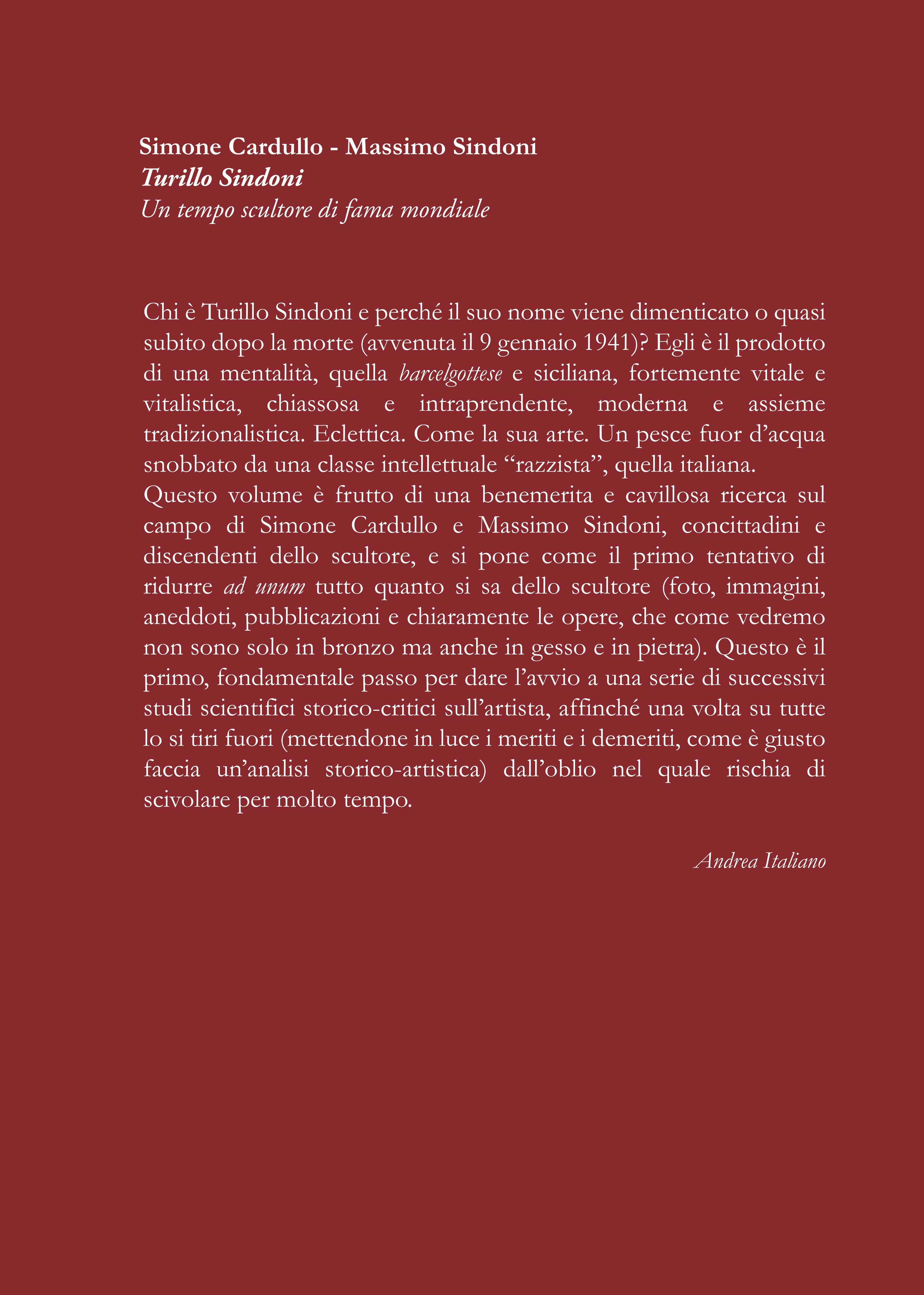 Quarta di copertina di Turillo Sindoni - Il grande scultore barcellonese