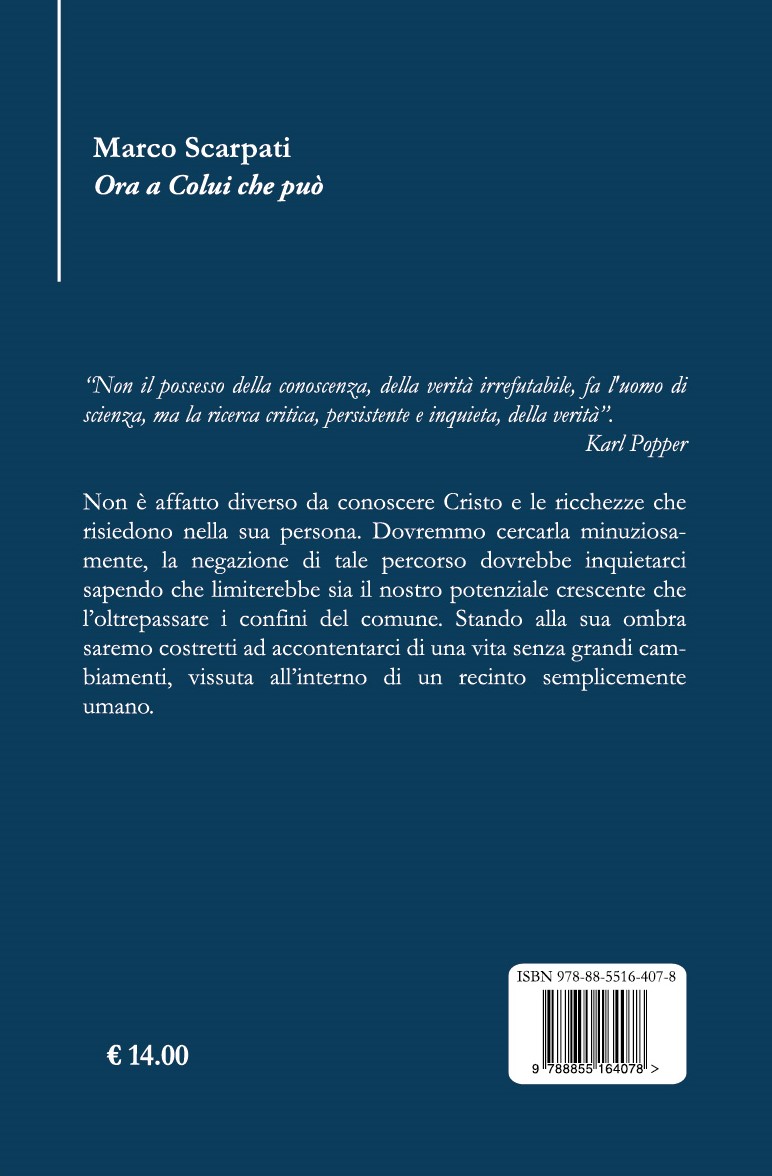 Quarta di copertina di Ora a Colui che può