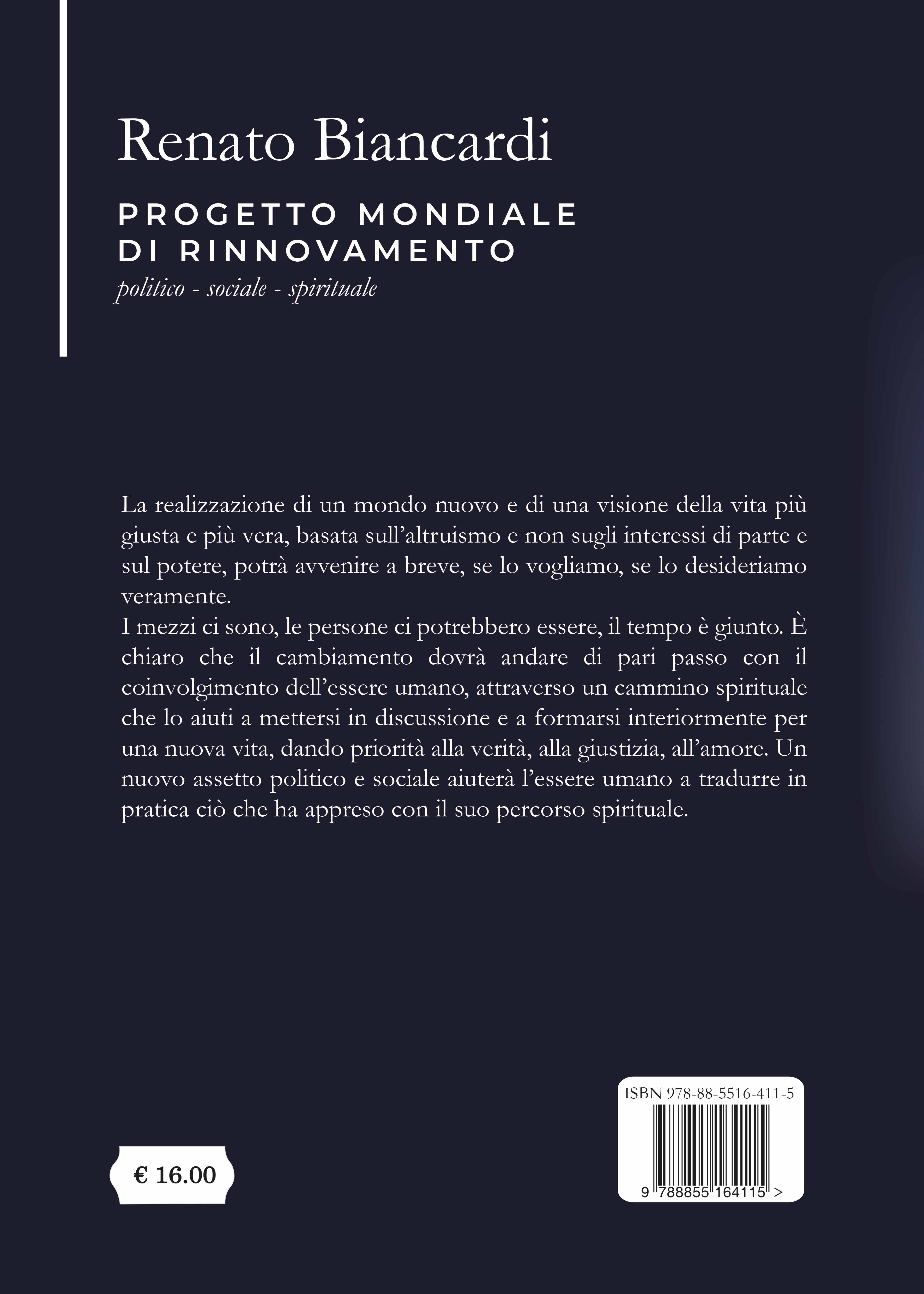 Quarta di copertina di Progetto di rinnovamento mondiale politico - sociale - spirituale