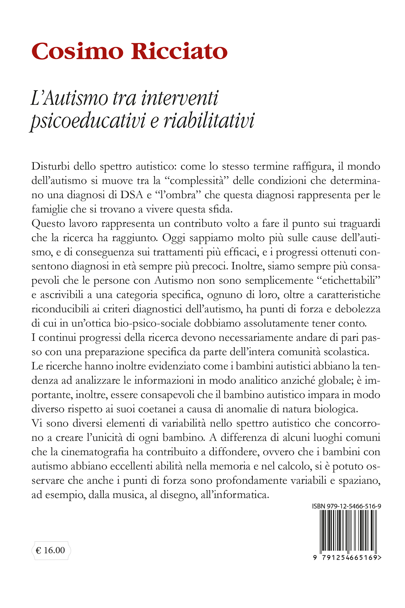Quarta di copertina di L'Autismo tra interventi psicoeducativi e riabilitativi