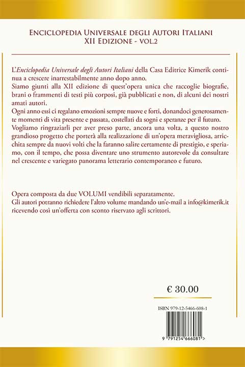 Quarta di copertina di Enciclopedia Universale degli Autori Italiani - XII Edizione VOL. 2