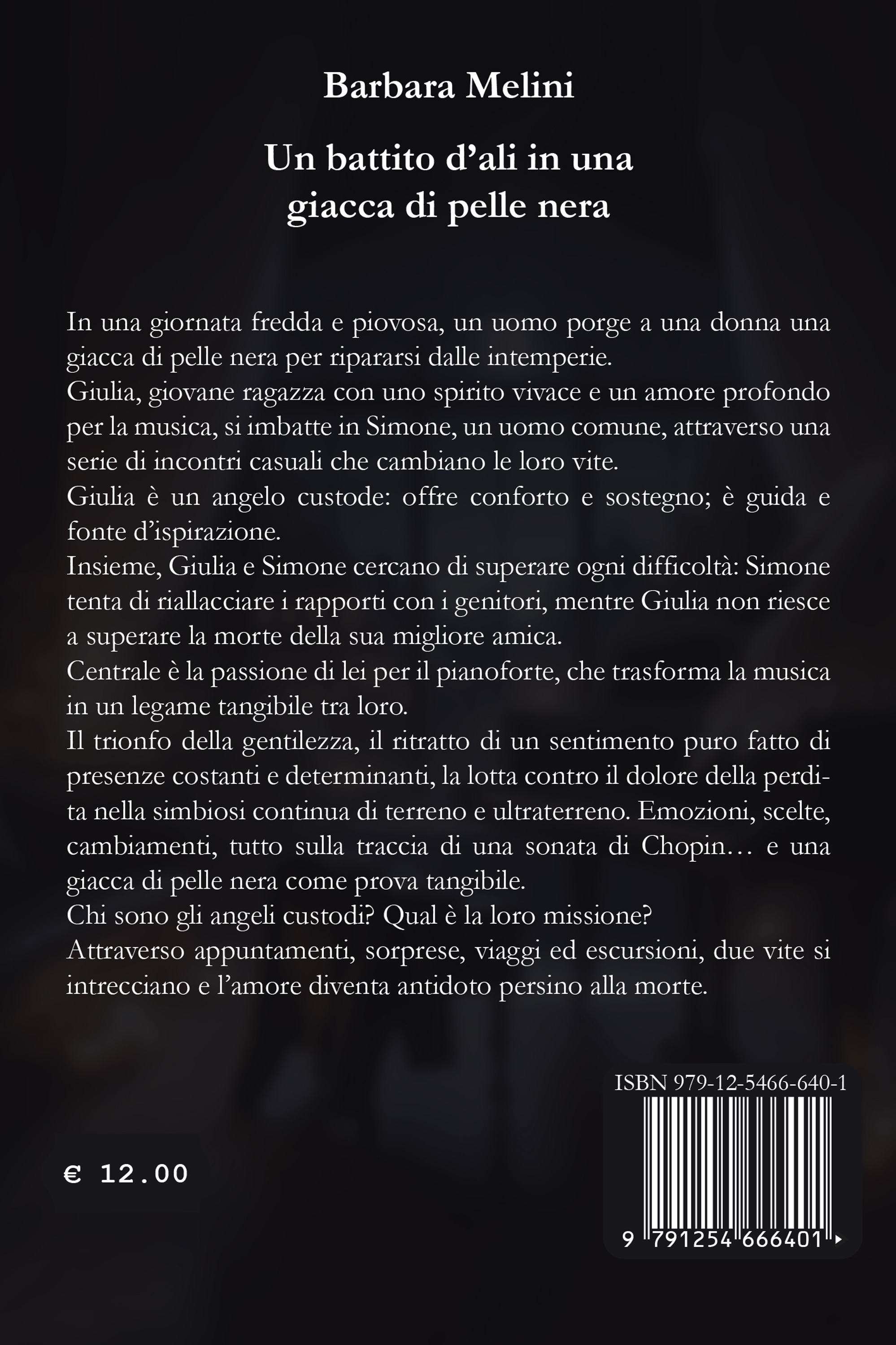 Quarta di copertina di Un battito d’ali in una giacca di pelle nera