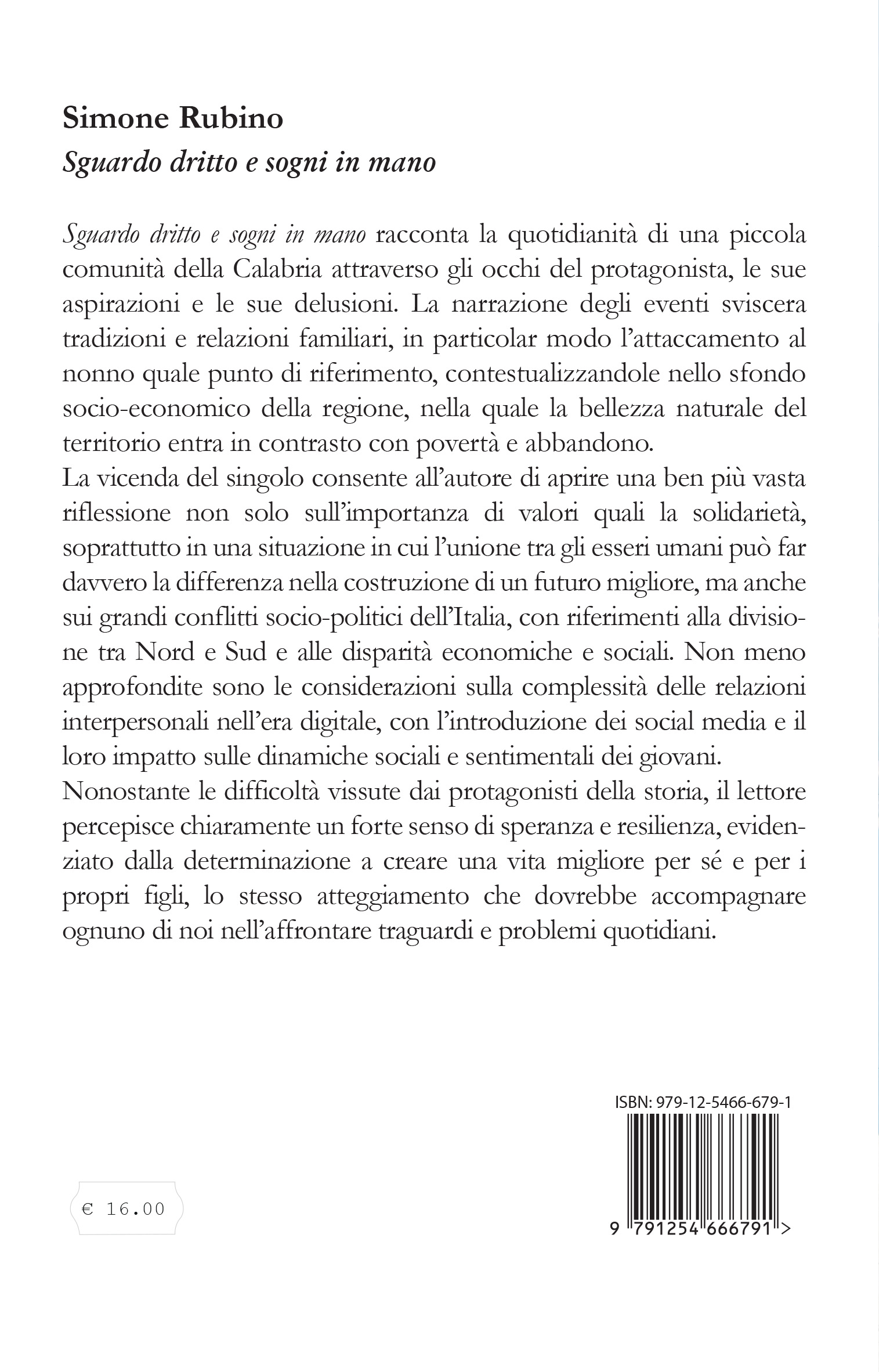 Quarta di copertina di Sguardo dritto e sogni in mano