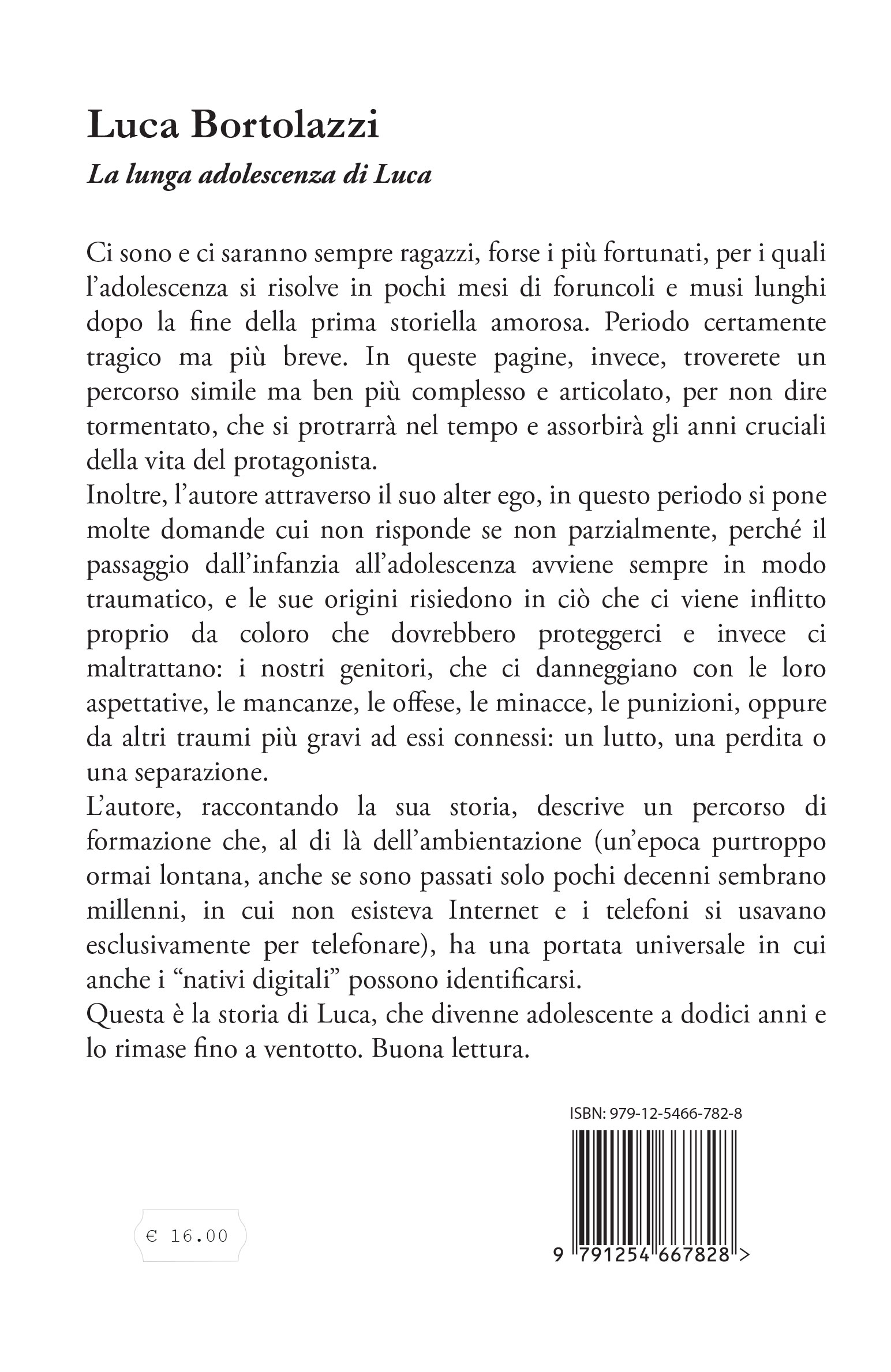 Quarta di copertina di La lunga adolescenza di Luca