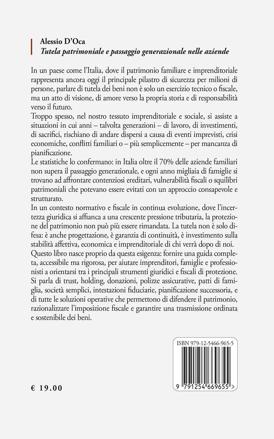 Quarta di copertina di Tutela patrimoniale e passaggio generazionale nelle aziende