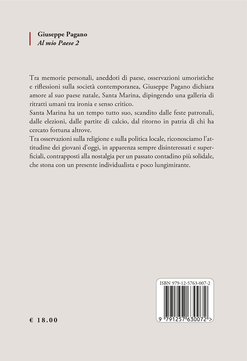 Quarta di copertina di Al mio Paese 2