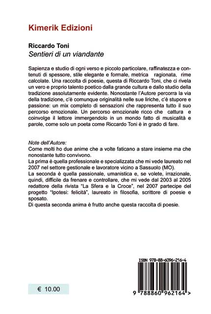 Quarta di copertina di Sentieri di un viandante