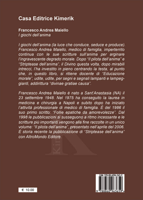 Quarta di copertina di I giochi dell' anima