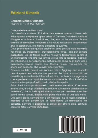 Quarta di copertina di Stanza n. 12 di Via D'Amato