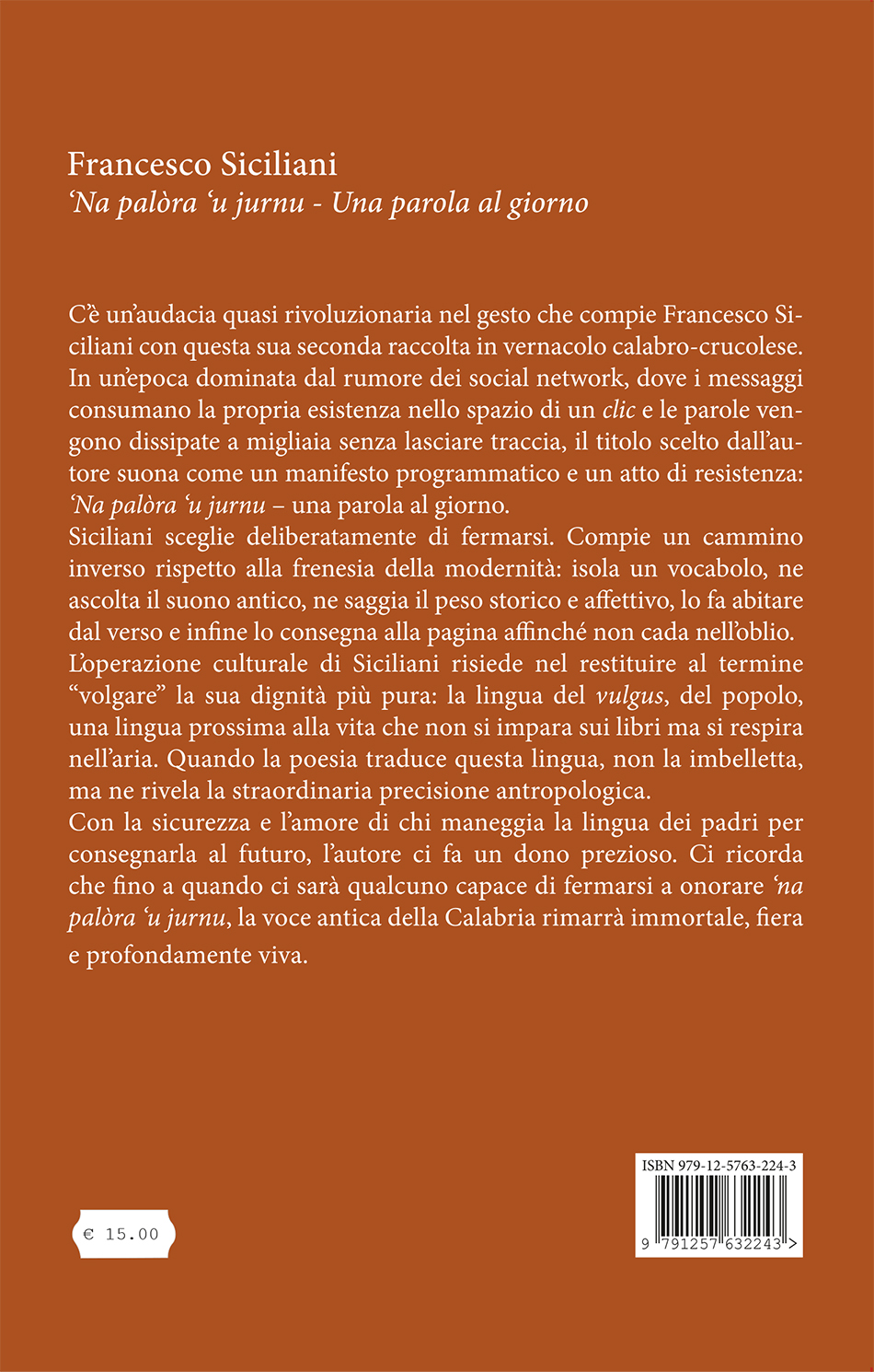 Quarta di copertina di ‘Na palòra ‘u jurnu